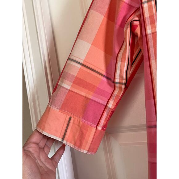 Paradise Bay Petite Size 10 Button Down Shirt Plaid Coral Pink - Picture 3 of 10